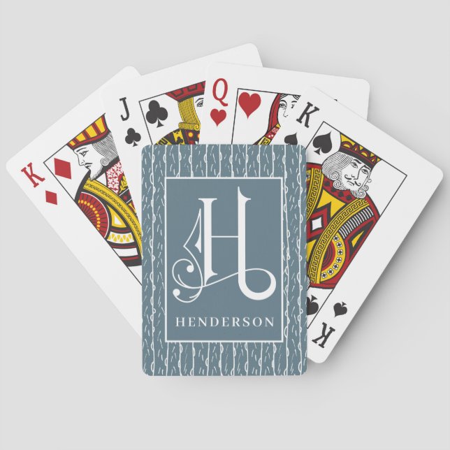  Blue LIne Pattern  H Monogram, Playing Cards (Back)