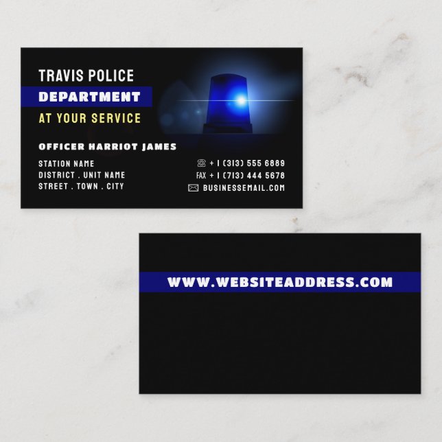 Blue Line & Siren, Police Officer, Law Enforcement Business Card (Front/Back)
