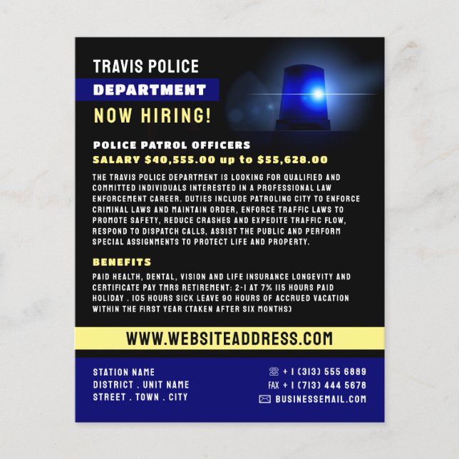 Blue Line & Siren, Police Officer Recruitment Flyer (Front)