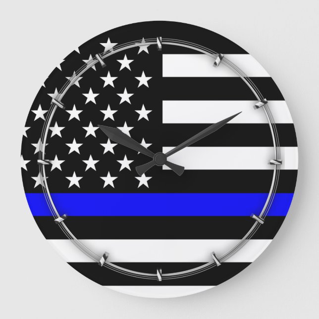 Blue Line US Flag Large Clock (Front)