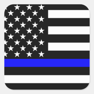 Blue Line US Flag Square Sticker