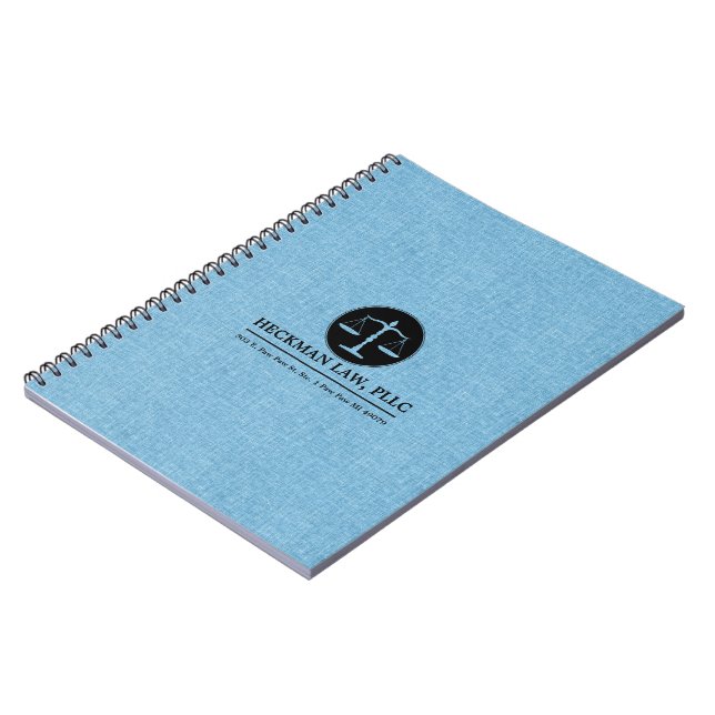 Blue Linen Black Justice Logo Notebook (Left Side)