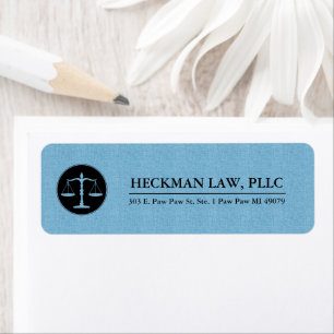 Blue Linen Black Justice Logo Return Address Label