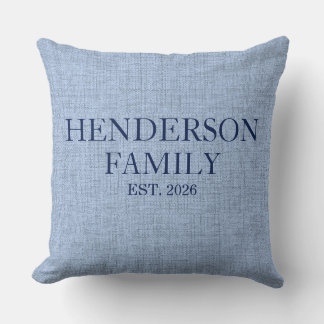 Blue Linen Pattern Custom Family Throw Pillow