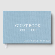 Blue Linen Personalised Stylish Wedding Guest Book