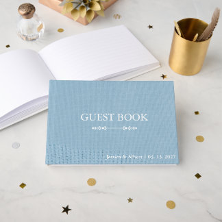 Blue Linen Personalised Stylish Wedding Guest Book