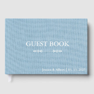 Blue Linen Personalised Stylish Wedding Guest Book