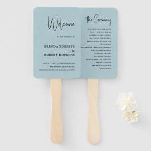 Blue Linen Simple Black Script Wedding Hand Fan