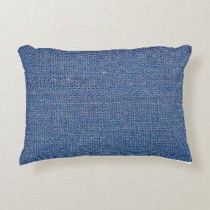 Blue linen texture closeup photo background. decorative cushion