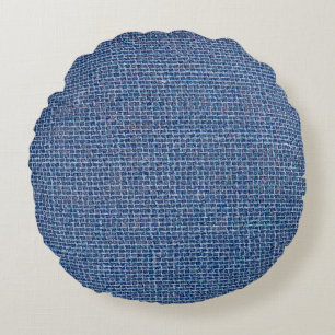Blue linen texture closeup photo background. round cushion