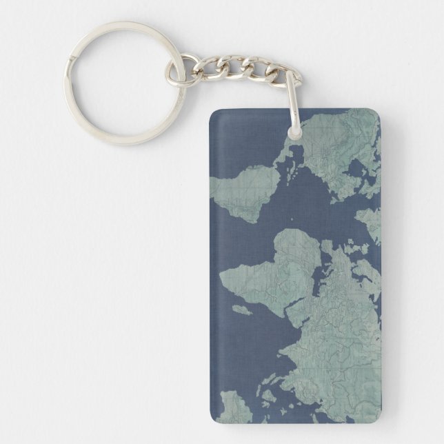 Blue Linen World Map Key Ring (Front)