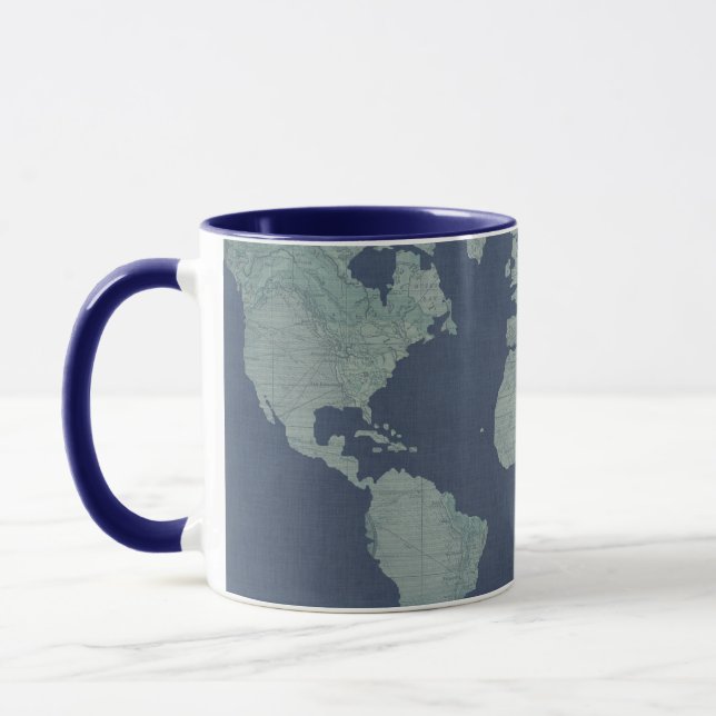 Blue Linen World Map Mug (Left)