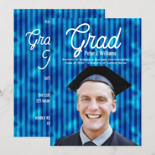 Blue Lines Custom Photo Men Graduation Party Invitation
