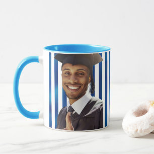 Blue Lines Custom Portrait Men Graduation Mug