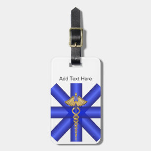 Blue Lines / Gold Caduceus EMT Symbol Luggage Tag