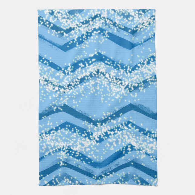 Blue Lines with White Splashes Kitchen Tea Towel (Vertical)