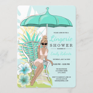 Blue Lingerie Shower Blonde Bride Invitation