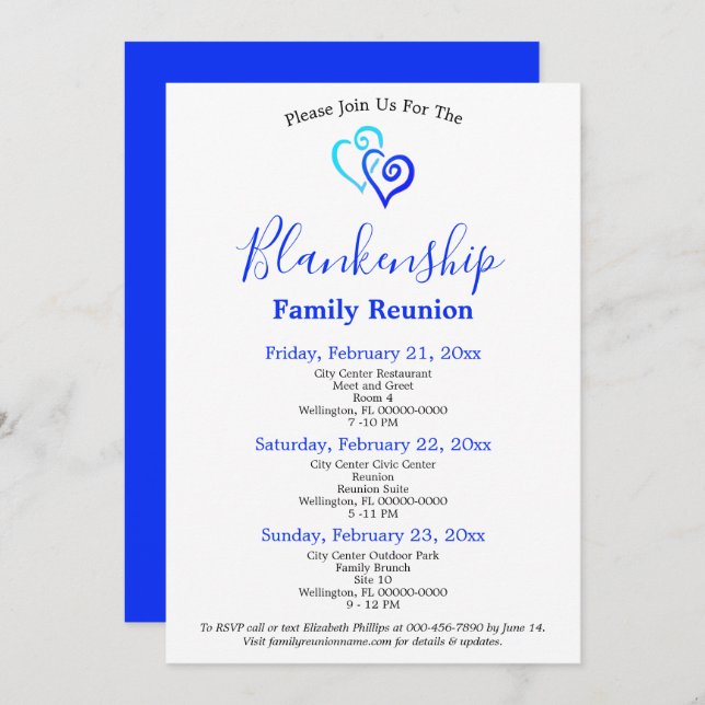 Blue Linked Hearts Family Reunion Template (Front/Back)