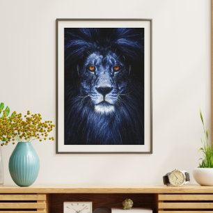 Blue Lion Animal Portrait Wall Art