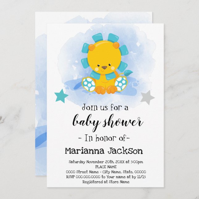 Blue Lion  Baby Shower Invitation (Front/Back)