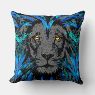 Blue Lion Head - Lion Face Throw Pillow