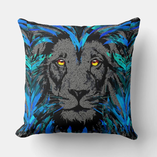 Blue Lion Head - Lion Face Throw Pillow (Front)