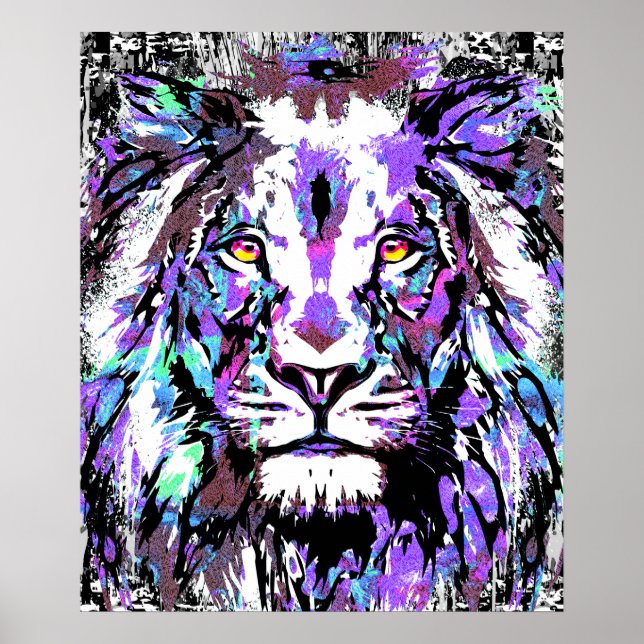 Blue Lion Head - Realistic Lion Face Poster Print (Front)