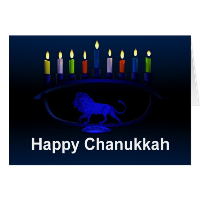 Blue Lion Menorah (Front Horizontal)