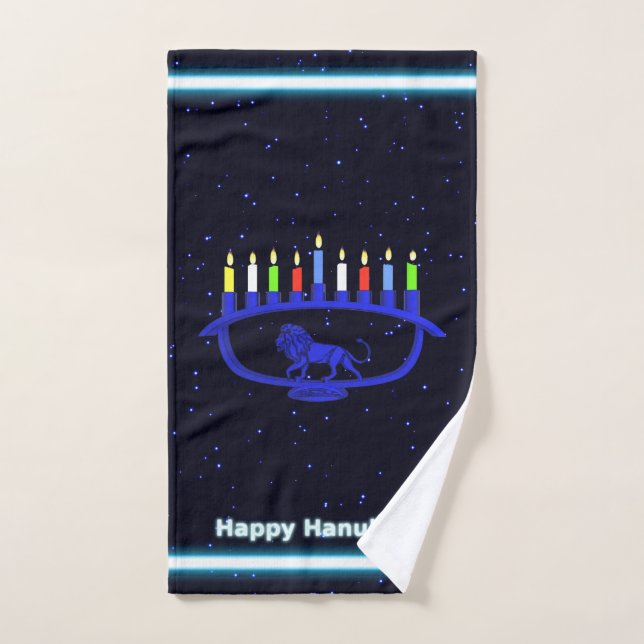 Blue Lion Menorah Hand Towel (Hand Towel)