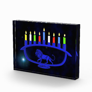 Blue Lion Menorah Photo Block