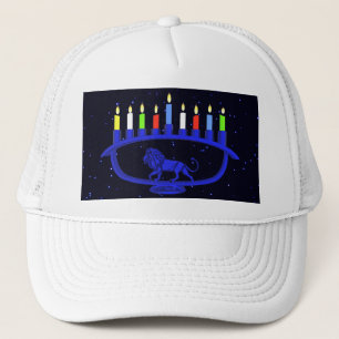 Blue Lion Menorah Trucker Hat