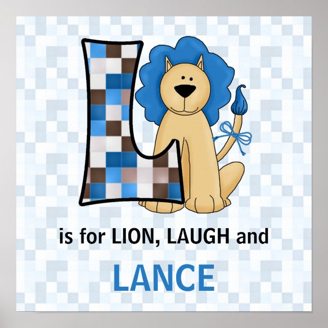 Blue Lion Monogram Letter L Baby Room Poster (Front)