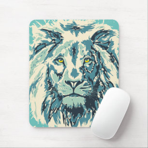 Blue Lion Mouse Pad Colourful Retro Lion Head