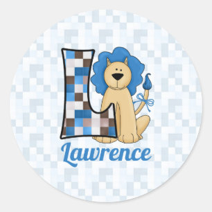 Blue Lion with Letter L for Boys Classic Round Sticker