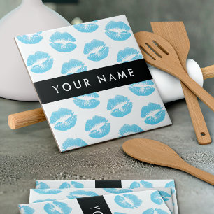 Blue Lips, Kiss, Lipstick, Your Name, Personalise Ceramic Tile
