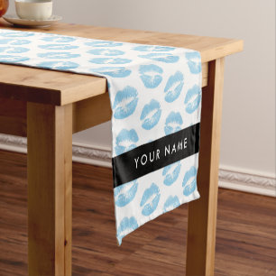 Blue Lips, Kiss, Lipstick, Your Name, Personalise Short Table Runner