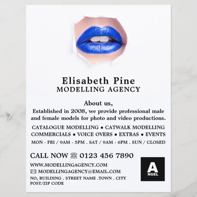 Blue Lips, Modelling Agency, Model Agent Flyer (Front)