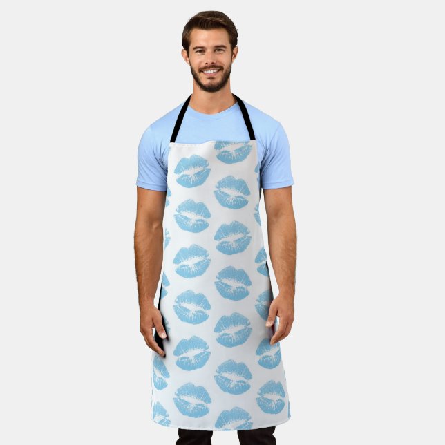Blue Lips, Pattern Of Lips, Blue Lipstick, Kiss Apron (Worn)