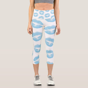 Blue Lips, Pattern Of Lips, Blue Lipstick, Kiss Capri Leggings