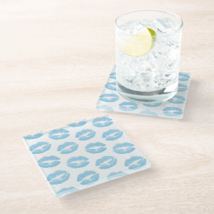 Blue Lips, Pattern Of Lips, Blue Lipstick, Kiss Glass Coaster