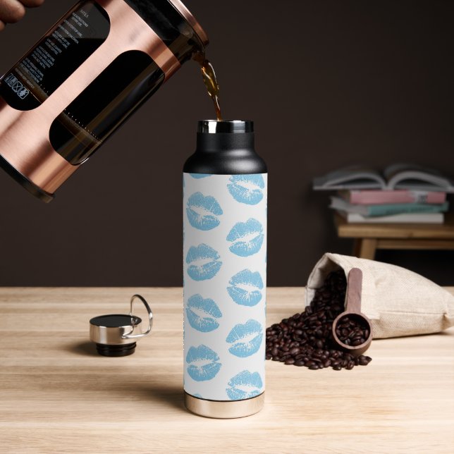 Blue Lips, Pattern Of Lips, Blue Lipstick, Kiss Water Bottle (Coffee)