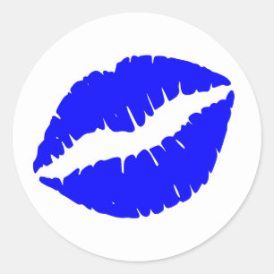 Blue Lipstick Print Classic Round Sticker
