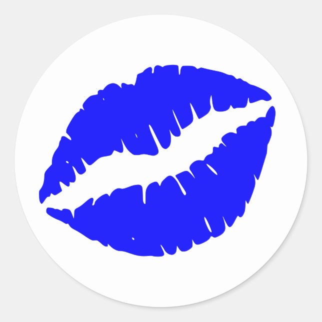 Blue Lipstick Print Classic Round Sticker (Front)