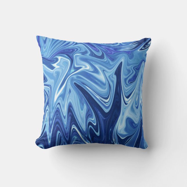 Blue liquid abstract pattern cushion (Front)