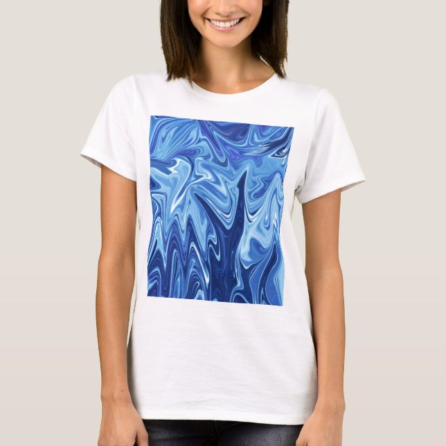 Blue liquid abstract pattern T-Shirt (Front)