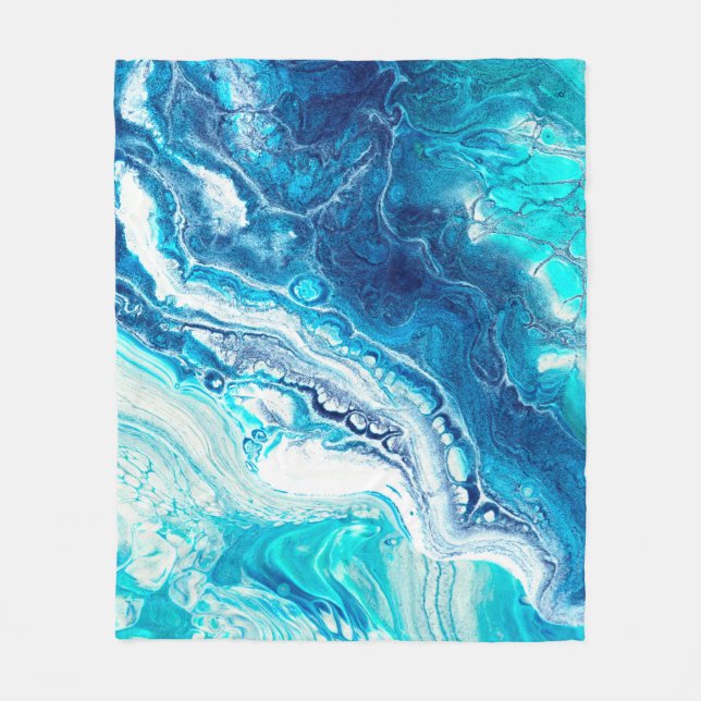 Blue liquid marble texture fleece blanket (Front)