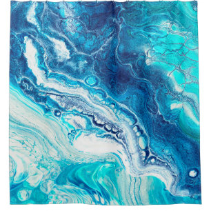 Blue liquid marble texture shower curtain