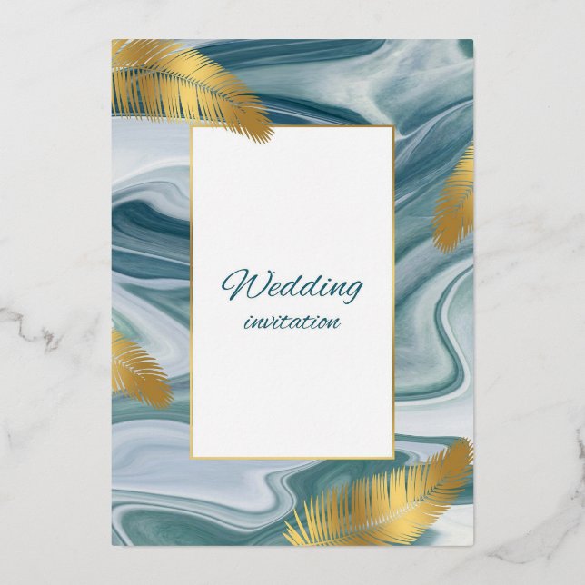 Blue Liquid Marble Wedding Invitation | Premium El (Front)