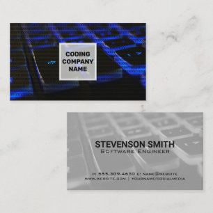 Blue Lit Keyboard   Programming Code Business Card