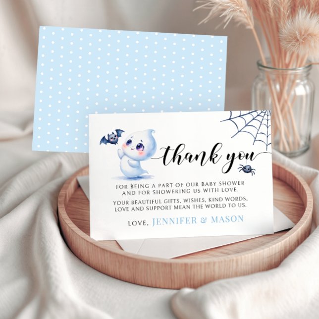 Blue Little Boo Baby Ghost Shower Thank you card (Creator Uploaded)